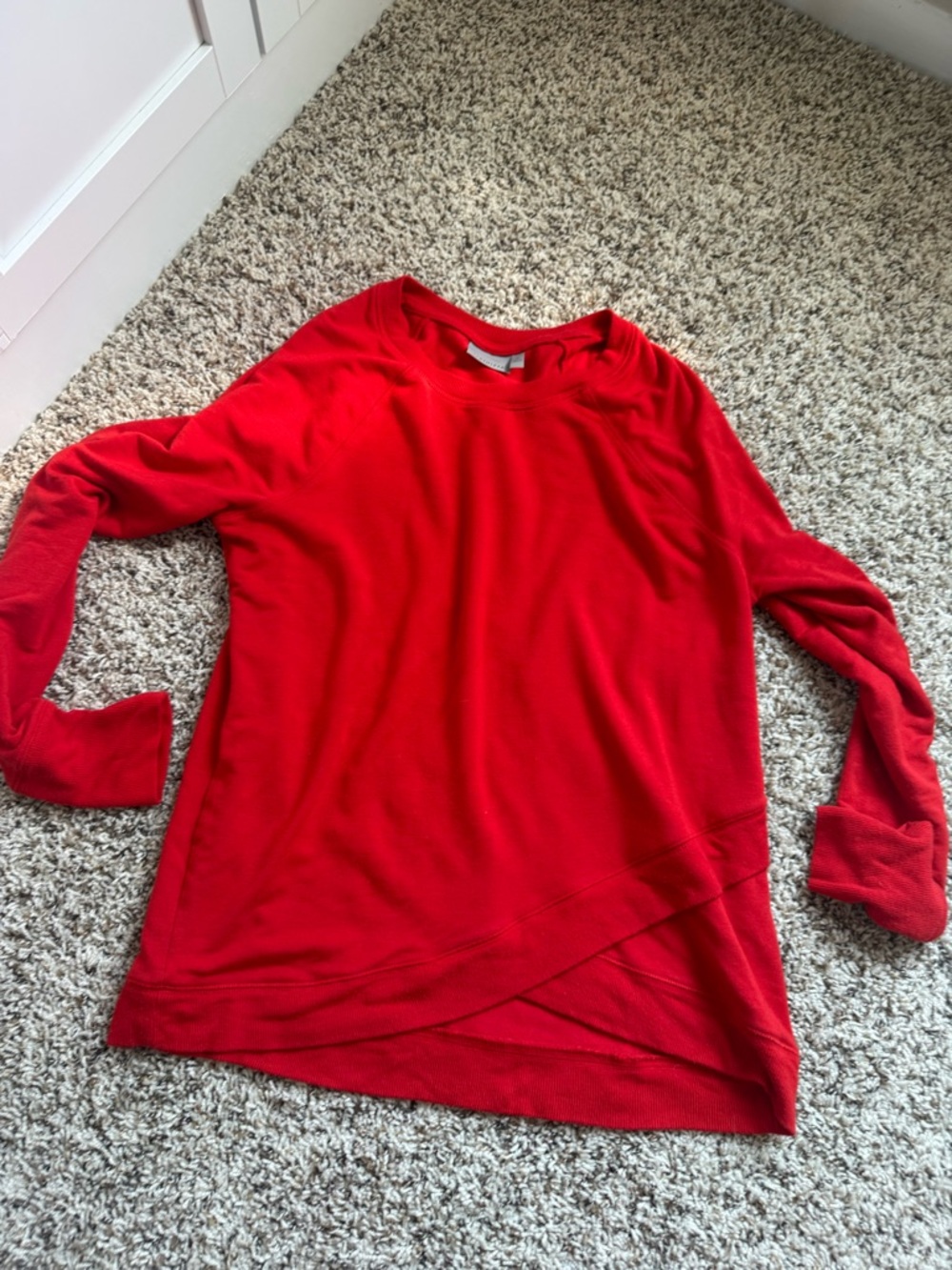Athleta Red Long-Sleeve Crewneck Sweatshirt